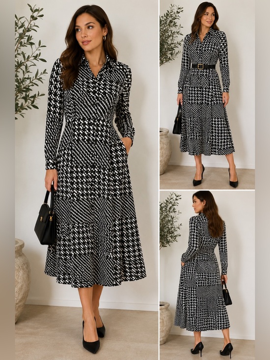 Who What Wear Dresses & Skirts - Who What Wear Black and White Printed Shirt Midi Dress S